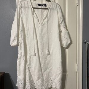 Lands’ End Cover Up White Linen Cotton Blend Eyelet Split Hem 1X